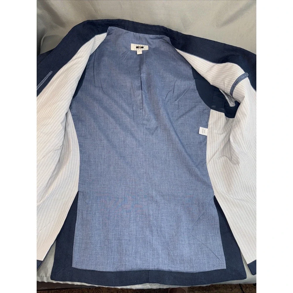 Joseph Abboud Sports Coat 44R 100%‎ Linen Two Button Blue Lined Blazer